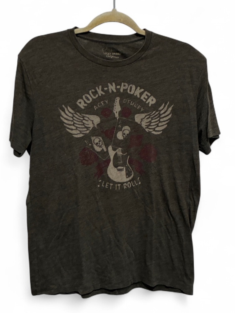 Lucky Brand Rock-N-Poker Graphic Gray Short Sleeve Tee Shirt